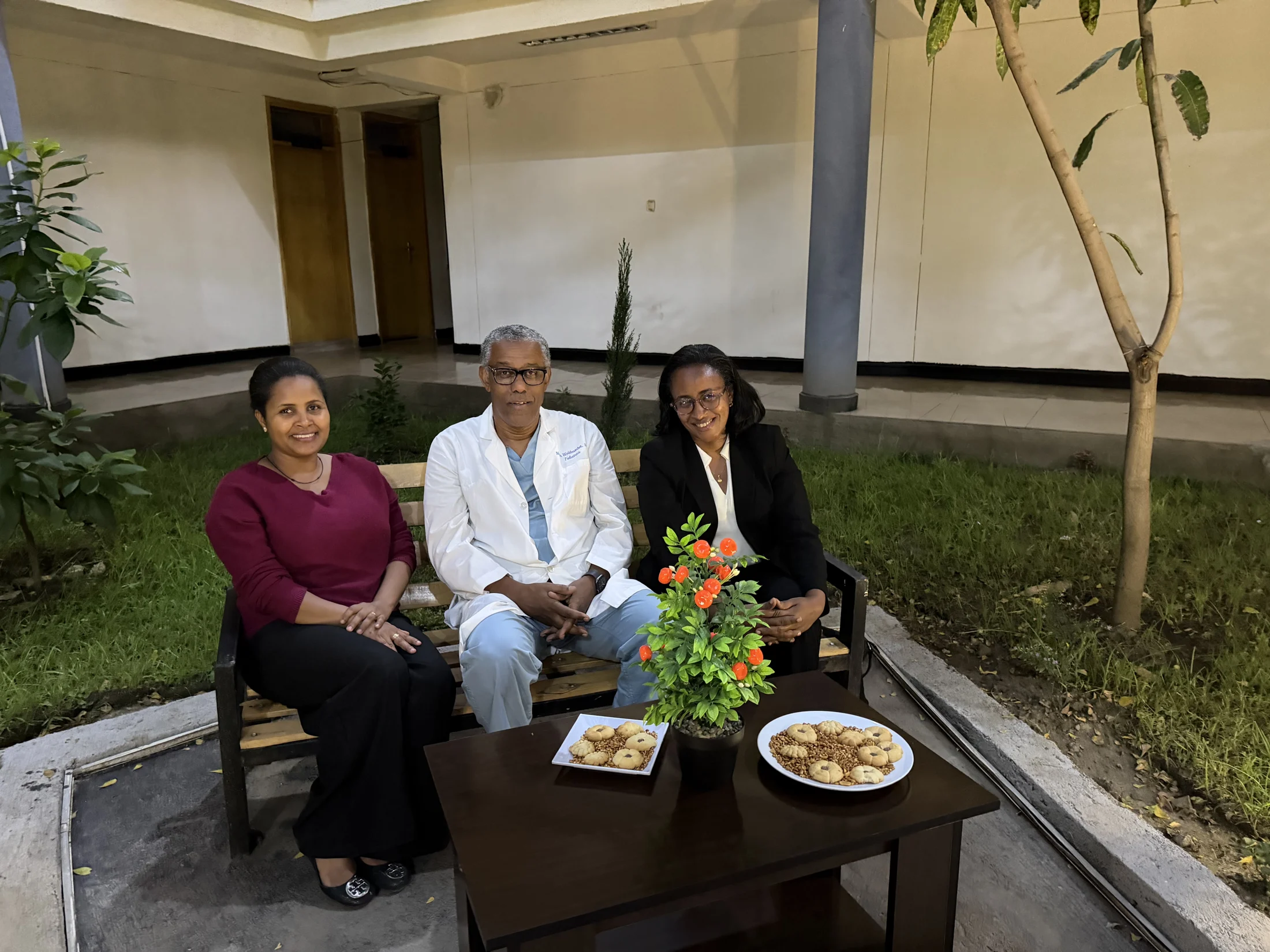 Team members gathered outdoors during the visit
