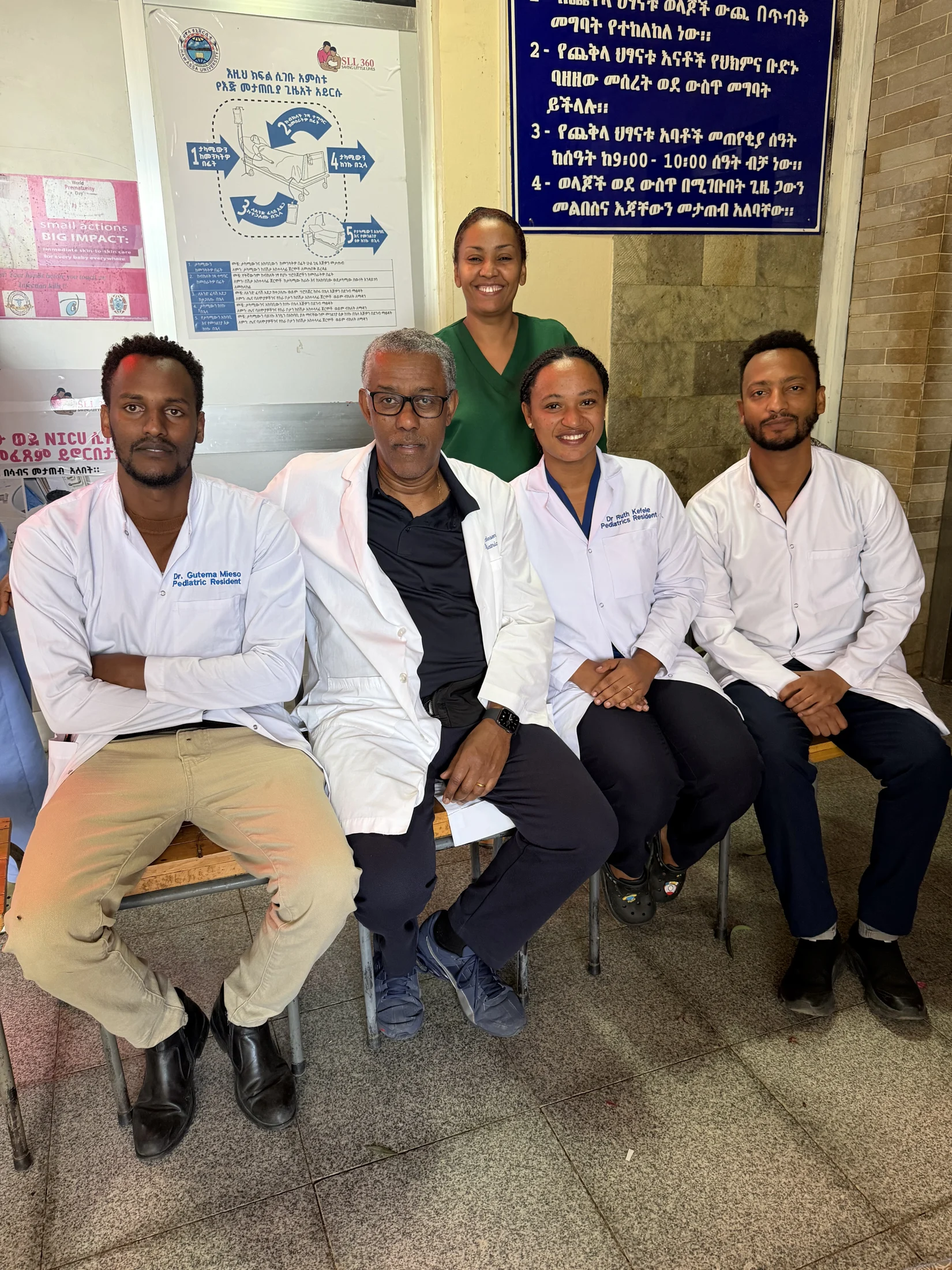 The team gathered for a group photograph at the hospital