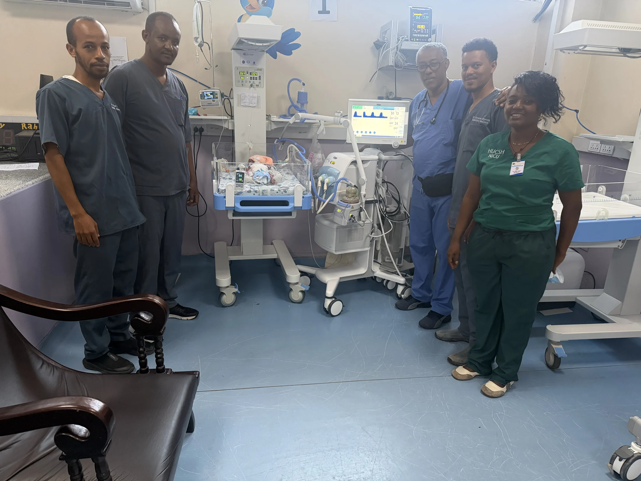 The medical team gathered in the neonatal unit
